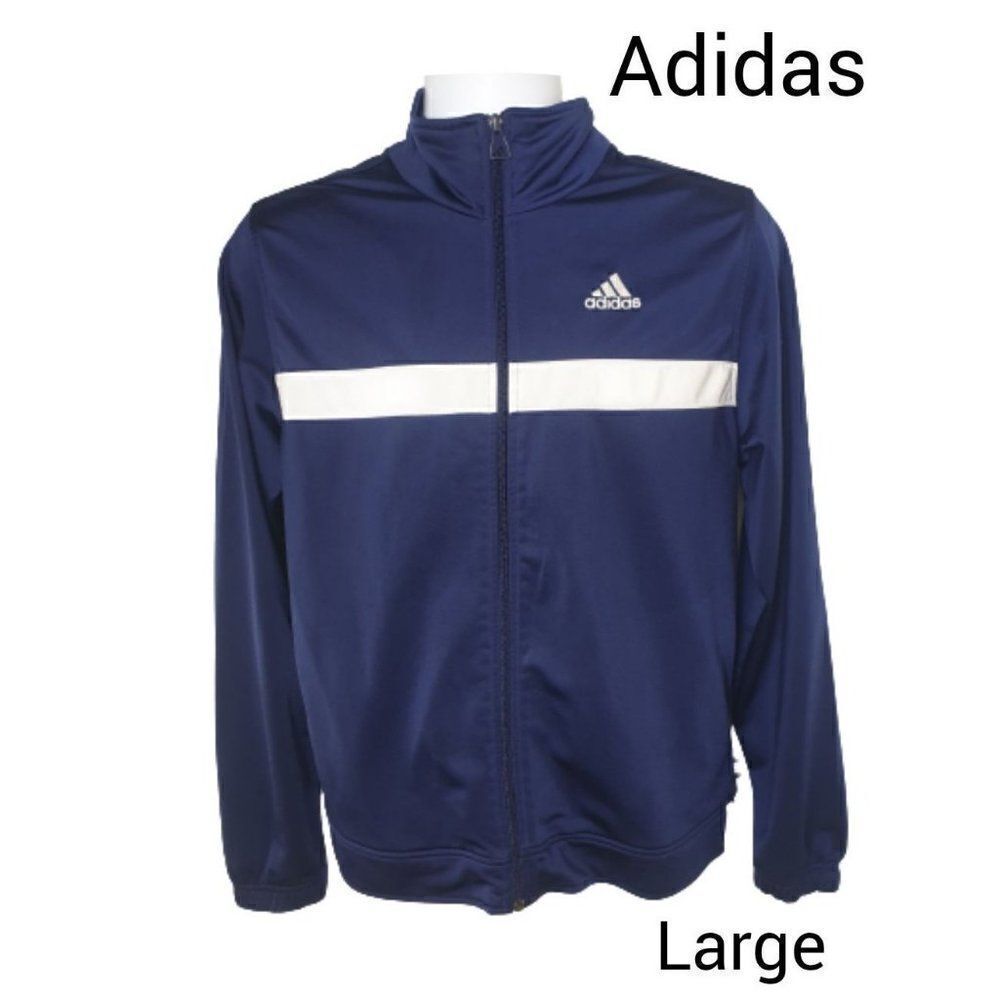 Adidas Adult Jacket Large Blue White Athletic Sports Vintage Jacket